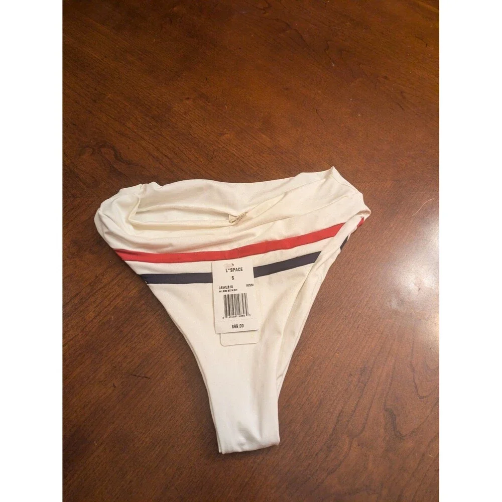 L*SPACE SWIMWEAR WHITE COLOR BLOCK WILSON HIGH WAIST BIKINI BOTTOM (S/P) NWT $99